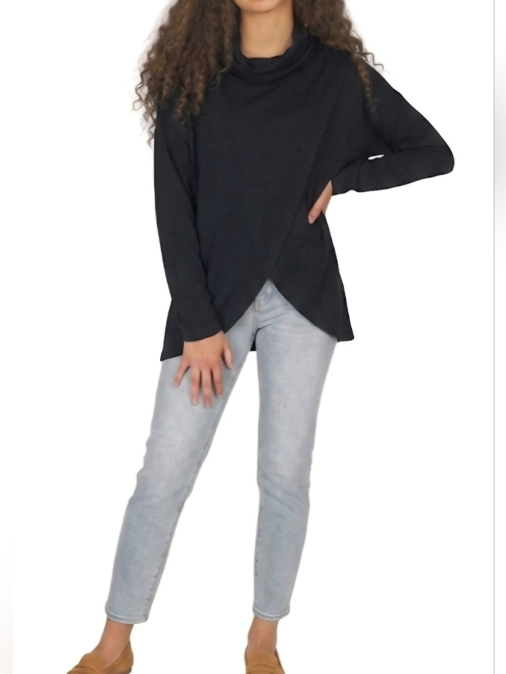 Black Cowl Neck Crossover Front Sweater